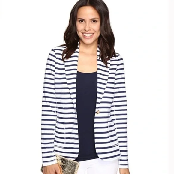 Lilly Pulitzer Mindy Blazer Navy white Striped nautical cotton cardigan XS - Picture 3 of 7